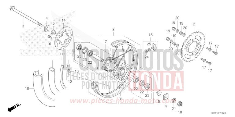 REAR WHEEL for CRF150R "Big wheels" EXTREME RED (R292) from 2022